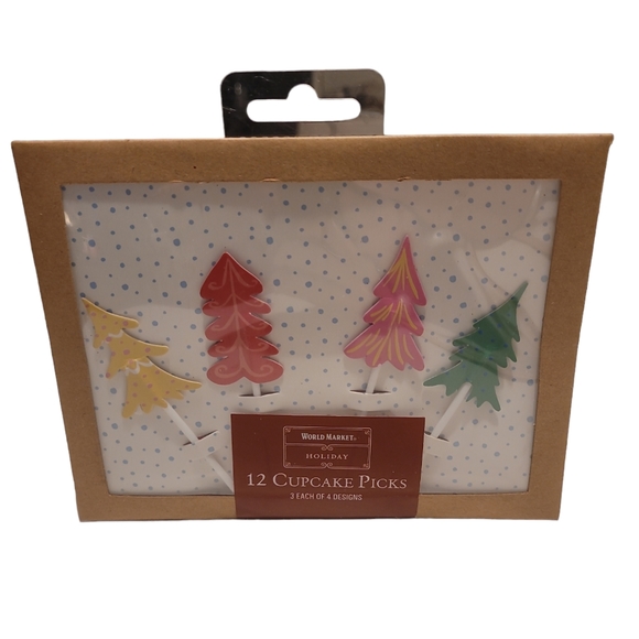 NWT World Market Holiday Tree Cupcake Picks - Picture 1 of 3
